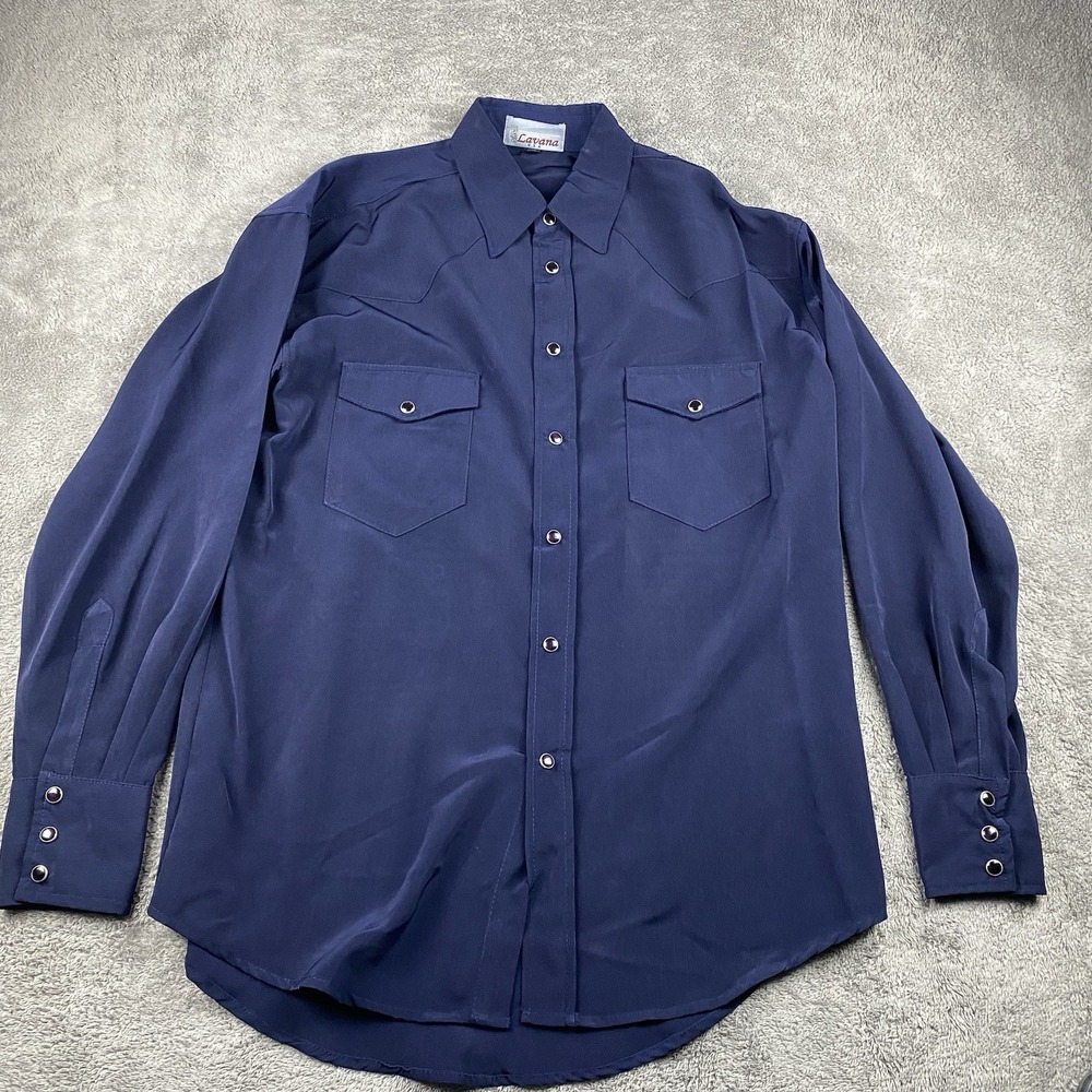Lavana USA Dress Shirt Snap Buttons Mens Medium Blue Long Sleeve